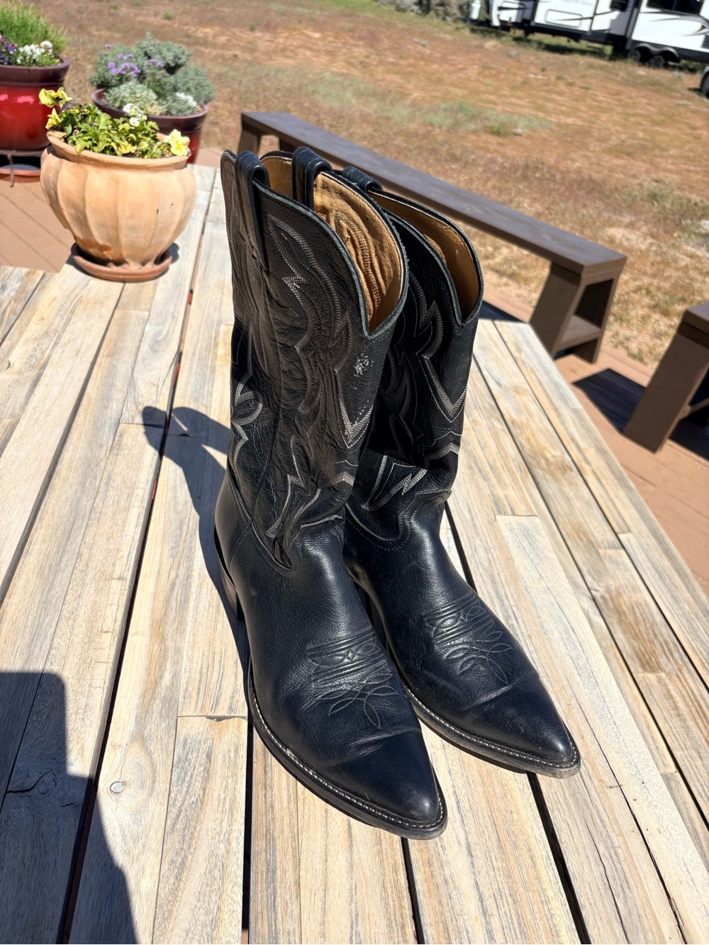 Men's Black Western Custom Cowboy Boots - Classic Stitch Detail Sz 14 AA